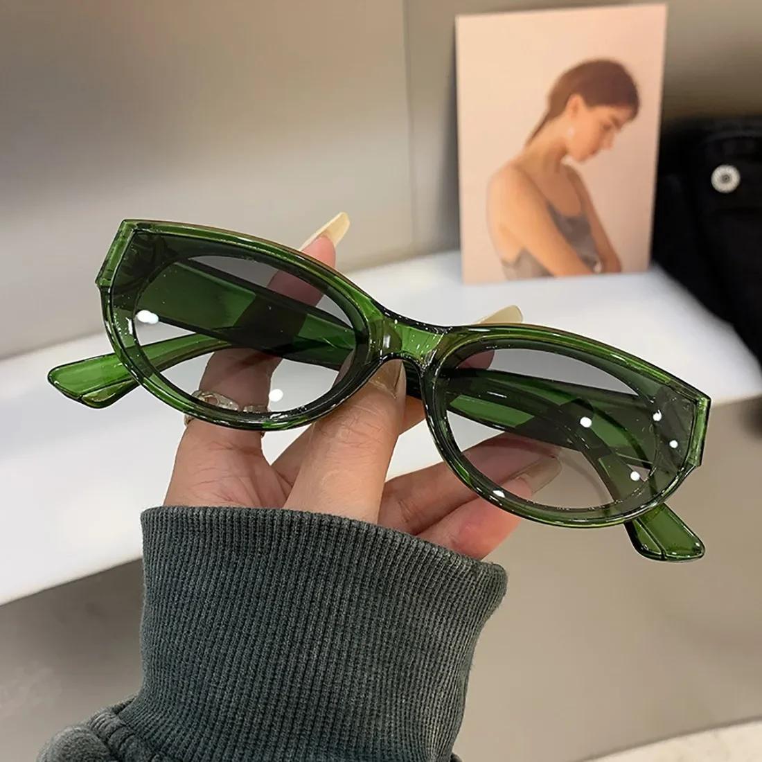 

Cat Eye New Oval Sunglasses Woman Personalized Vintage Fashion Trendy Female Shades Popular Brand Designer Female Eyewear Lentes зелений
