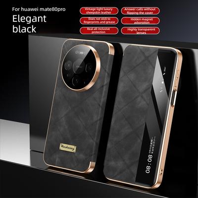 Magnetic Sheepskin Leather Phone Case for Huawei Mate 80 Pro Max 60 Mate70 Pro Plus Smart Window No Flip Cover Answering Shell