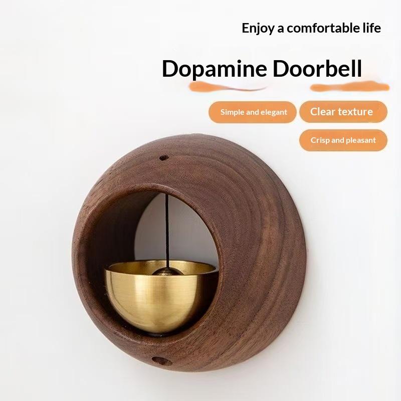 1Pcs Round Bell Black Walnut Wood Hanging Doorbell Wind Chimes Decor Wooden Magnetic Door Bell Entrance Opening Chime