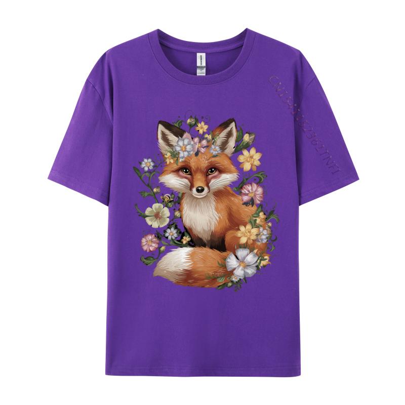 Cute Fox Cottagecore Floral Aesthetic Girls T-Shirts Men T Shirt Funny Vintage Tee Shirt Fast Shipping