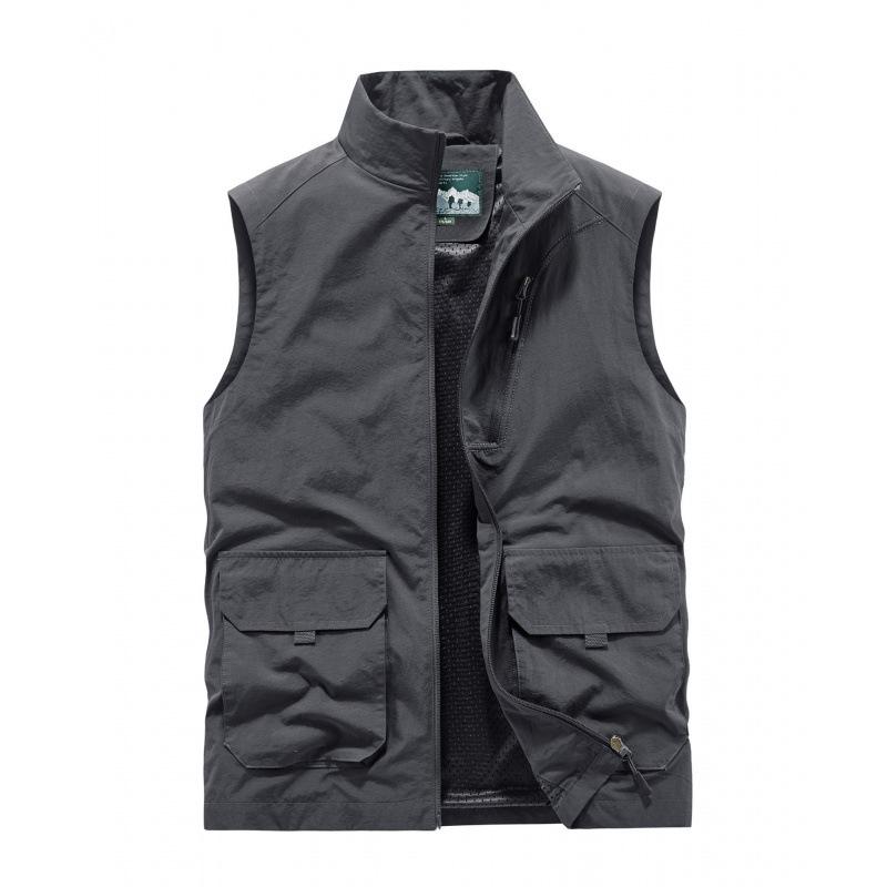 Men's Vest Casual Outdoor Vest Stand-up Collar Photography Vest Spring and Autumn Stand-up Collar Vest Men's Jacket