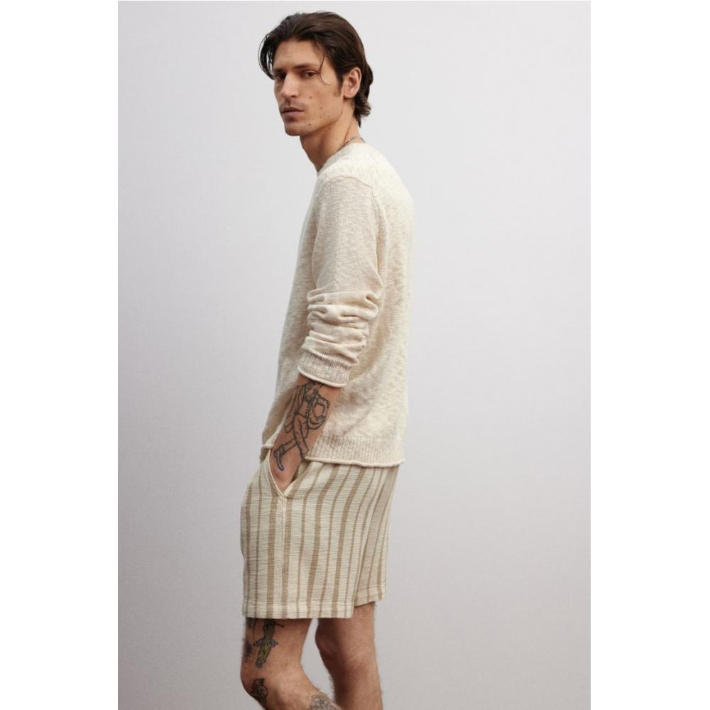 H M Woven sHorts Regular Fit Beige Stripe