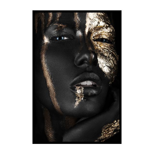 African Woman Canvas Poster Gold Foil Mask Jewelry Decorative Painting Living Room Wall Painting for Modern Home Decor Painting