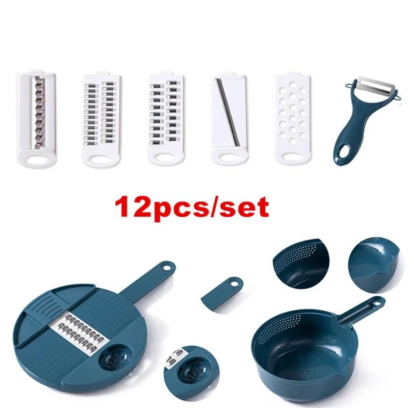 

Многофункциональный измельчитель овощей 12 в 1, морковь, картофель, нарезанный вручную, терка для редиса, кухонные инструменты, овощерезка