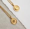Sun Moon Round Coin Necklace: Stainless Steel with 18k Gold Plating