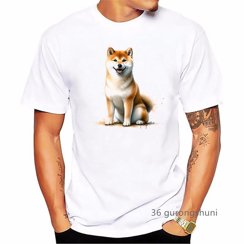Kawaii Shiba Animal Printed T Shirt Men Funny Dog Lover Tshirt Homme Summer Short Sleeve TShirt Harajuku Shirt