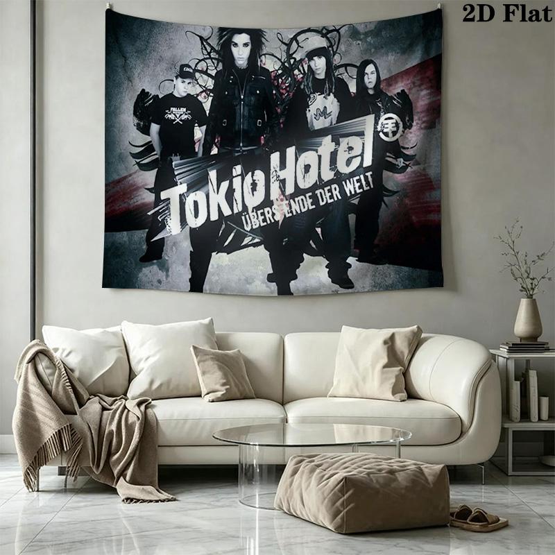 Tokio Hotel Wall Tapestry Aesthetic Wall Hanging Printed Fabric Blanket Decorative Tapestries for Bedroom Living Room Home Decor
