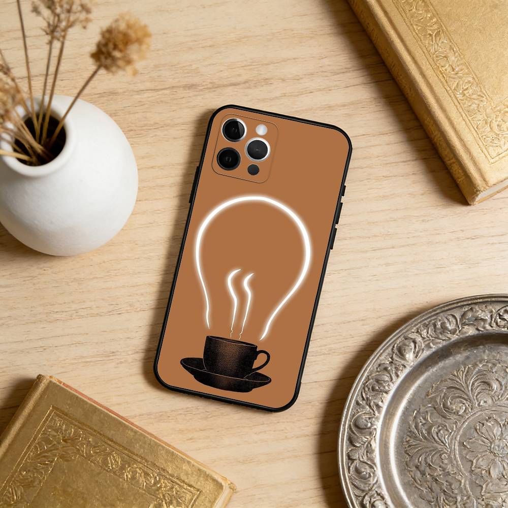 C-Coffee T-Time Phone Case For iPhone 17,16,15,14,13,12,11 Plus,Pro Max,Soft Silicone Black Cover