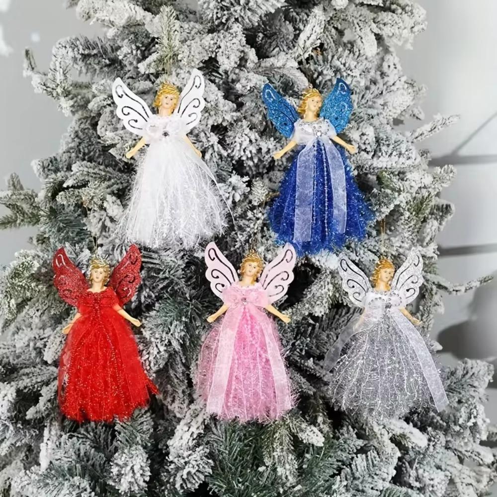 Glitter Christmas Angel Pendant with Shining Wings Hanging Angel Doll  New Year