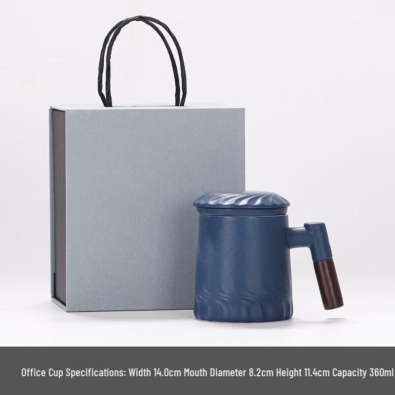 Ceramic Tea Mug with Filter and Wooden Base