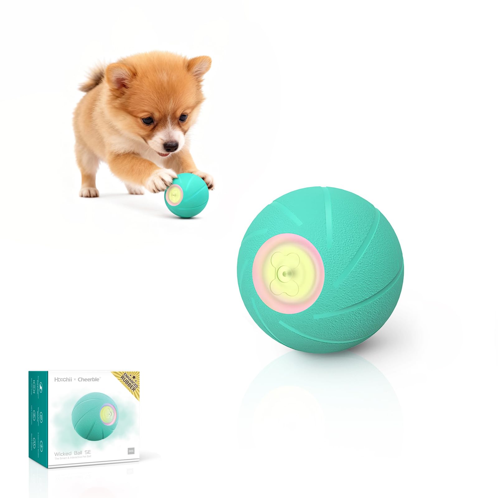 

Hoochii Cheerble Dog Ball [2025 Enhanced] Automatic Interactive Toy with 3 Modes, Made of Natural Rubber, Safe Materials, DC 2.5 Rechargeable, Stress