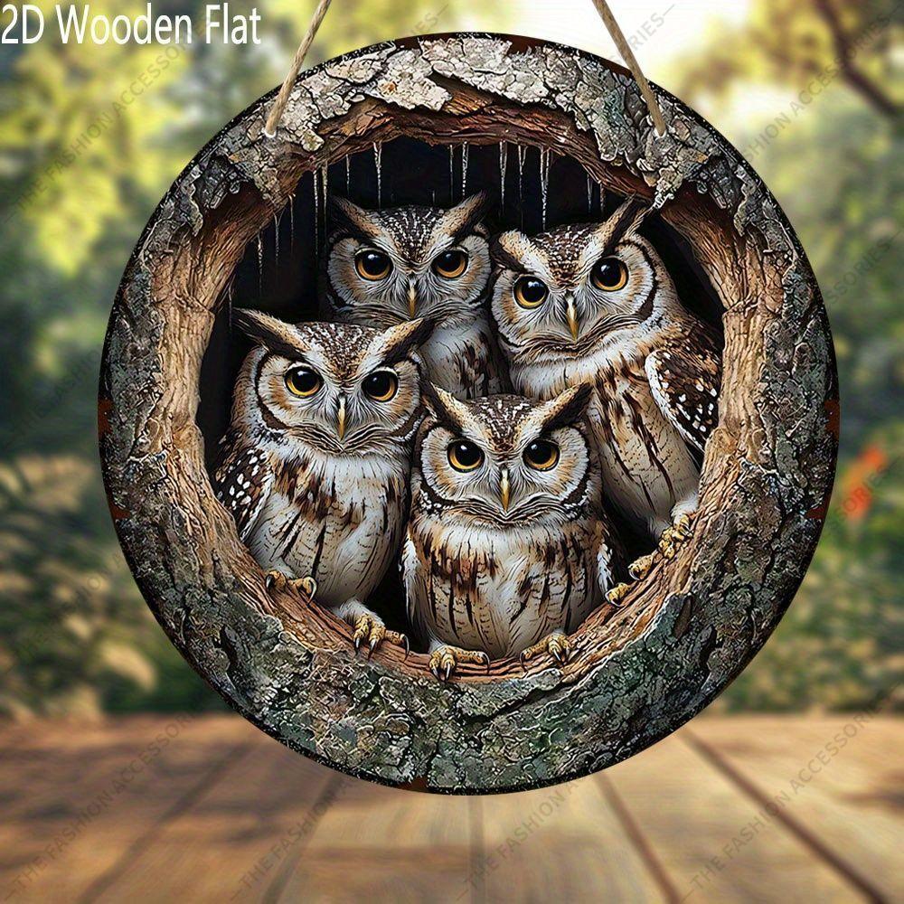 2D plane hanging decorative signs, interior wall or door decoration, garden decoration, owl pattern in tree hole, housewarming gift for friends