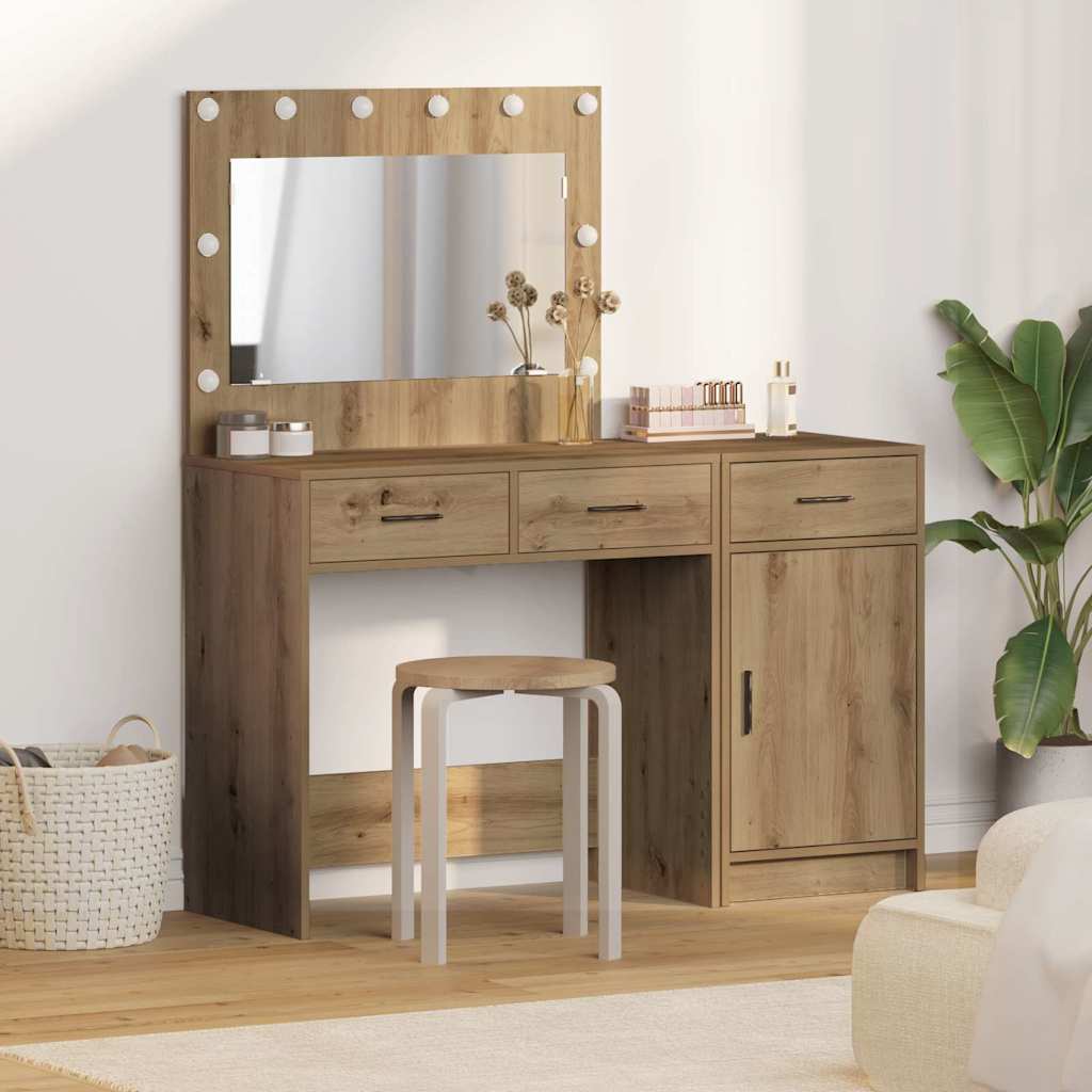 Makeup Table with Mirror Lighting (2 pcs) Brown Particleboard