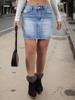 Puffanpop Women's High Waisted Stretchy Bodycon Denim Mini Skirt - Light Wash Distressed Frayed Hem Ripped Pencil Skirt for Casual Streetwear