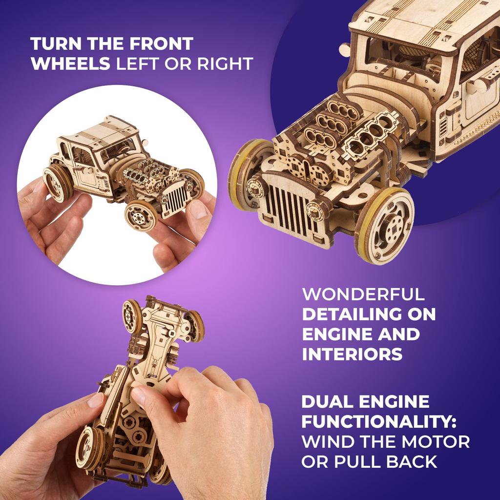 Ugears Hot Rod Furious Mouse 70192 Wooden Block DIY Puzzle Assembly Imagination Creativity Toy Educational Wood Puzzle 3D Craft Kit Wooden Model Kit
