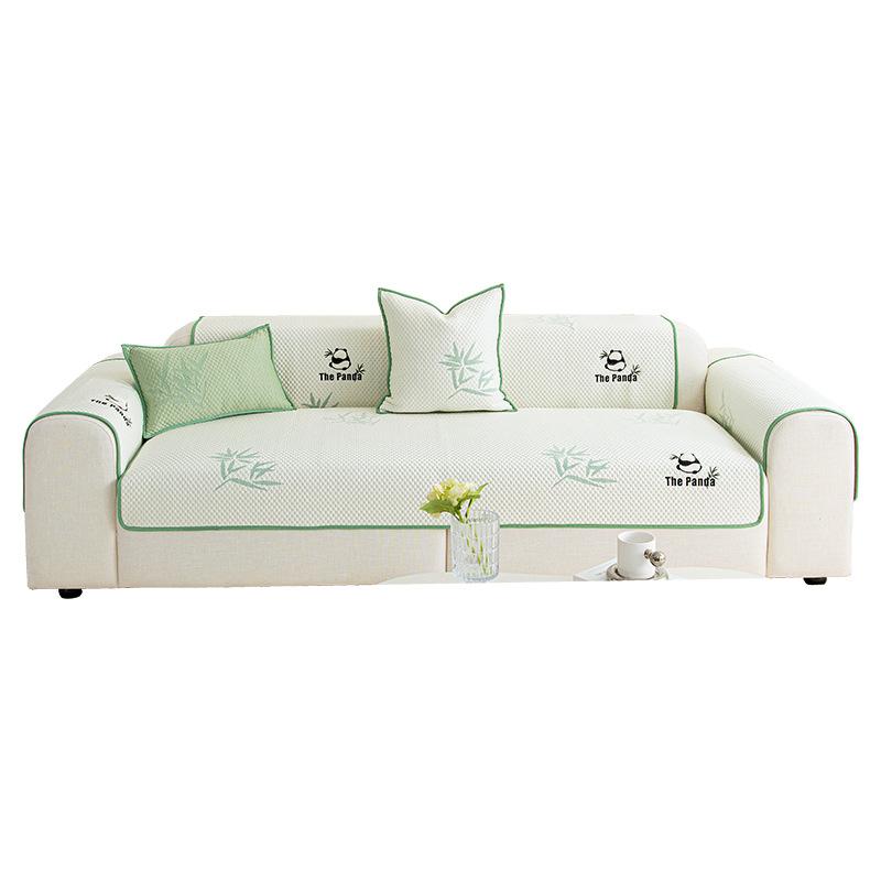 Simple Embroidered Panda Ice Silk Sofa Cushion Summer Cool Bean Seat Cushion Non-Slip Sofa Cover Towel Genuine Leather Sofa
