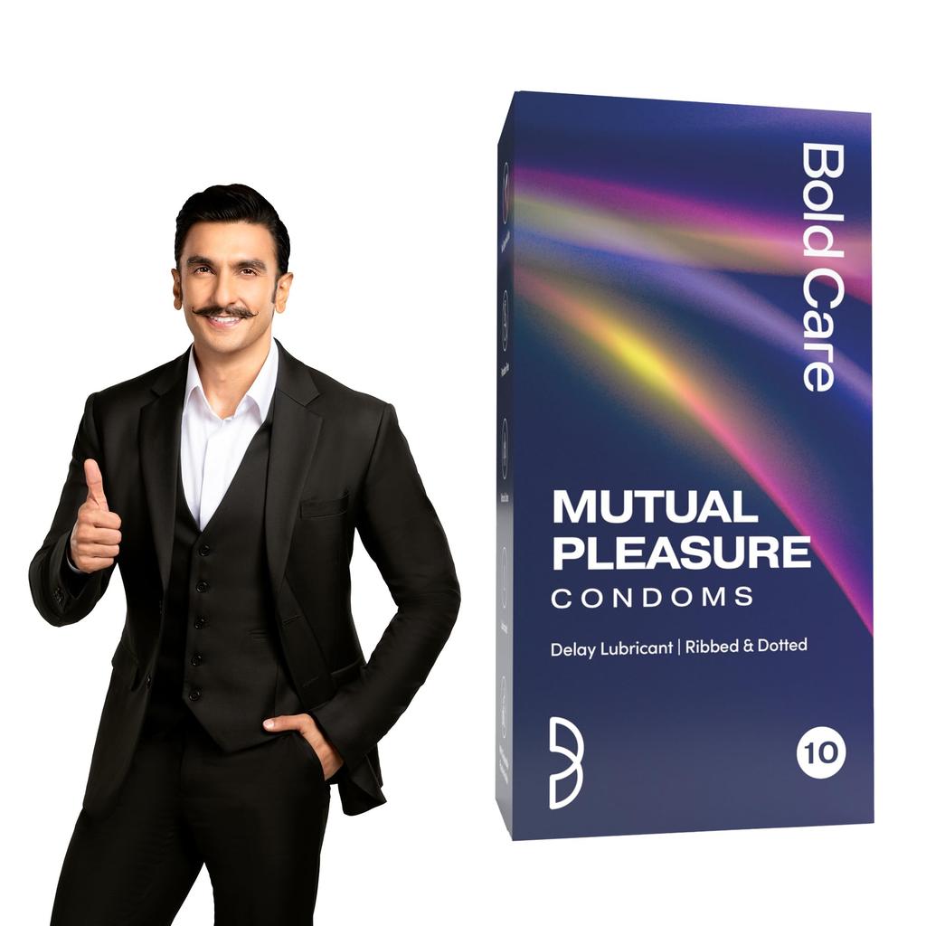 Bold Care Mutual Pleasure Dotted (576 Dots), Ribbed & D-LAY Condoms (Pack of 10) | Ultra thin with benzocaine & menthol lubrication | 60 Microns |