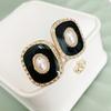 Black Enamel Oval Stud Earrings for Women Bohemian Trendy New Fashion Geometry Statement Small Earrings Brincos New In