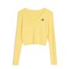 Korean Style V-Neck Saturn Embroidered Slim Knit Top for Women