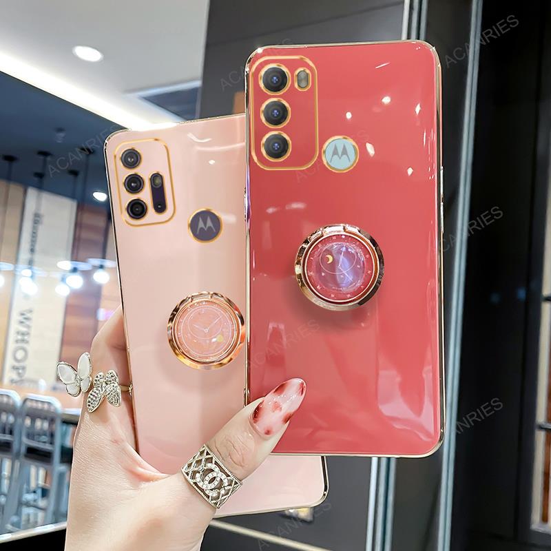 Plating Ring Holder Case For Motorola Moto G60 G30 G20 G10 G50 5G G22 G32 G52 G13 G23 G53 G73 Stand Silicone Cover