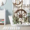 1pc Rustic Western Shower Curtain, Wooden Wagon Wheel & Cowboy Design, Wildflowers Daisies, Durable Bathroom Decor