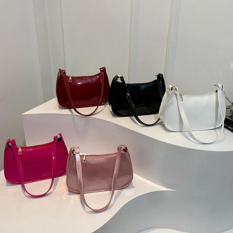 Retro fashion glossy PU leather shoulder bag casual commuting women's handbag single shoulder crossbody bag