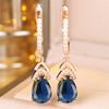 Aqua Blue Crystal Water Drop Stone Pendant Hoop Earrings For Women Multicolor Zircon Gold Color Ear Buckle Wedding Jewelry Gifts