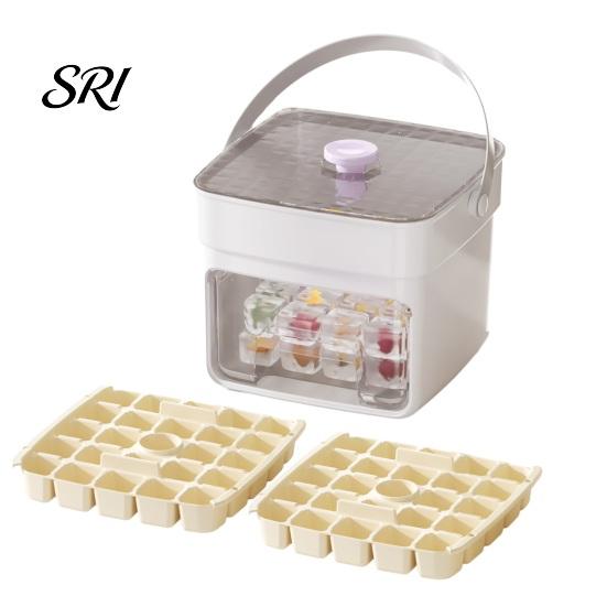 Forma de Gelo Anti-Rachadura Cubo com Liberação por Pressão com Recipiente de Armazenamento e Pá Grande Capacidade Molde de Botão para Congelador à Prova de Vazamento Empilhável Livre de BPA Fabricante Casa
