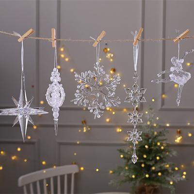 Snowflake Icicle Drop Ornaments Crystal Christmas Tree Transparent Decoration Pendant Christmas Home Decoration Navidad