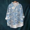 Women's Loose Ruffled Retro Floral Print Stand Collar Long Sleeve Cotton And Linen Top