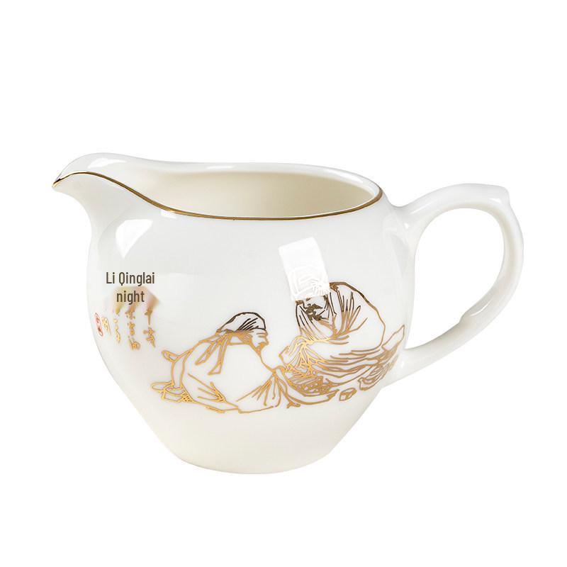 White Porcelain Tea Set: 270ml Pitcher, 190ml Fairness Cup, Milk Pitcher, and Blue & White Landscape Divider.