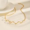 Fashion Stainless Steel Wave Choker Necklace for Women, Simple Waterproof Gold Plated Statement Collar, Personality Jewelry