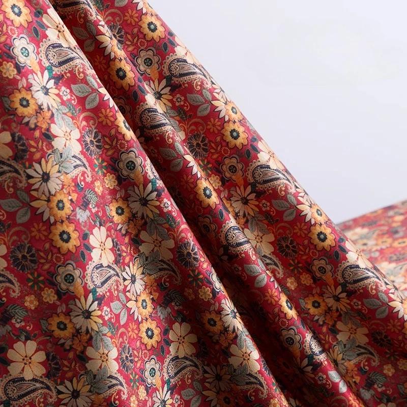100x150cm Vintage Floral Printed Gambiered Canton Gauze Fabric Simulated Silk Fabric for Sewing Clothes Dress