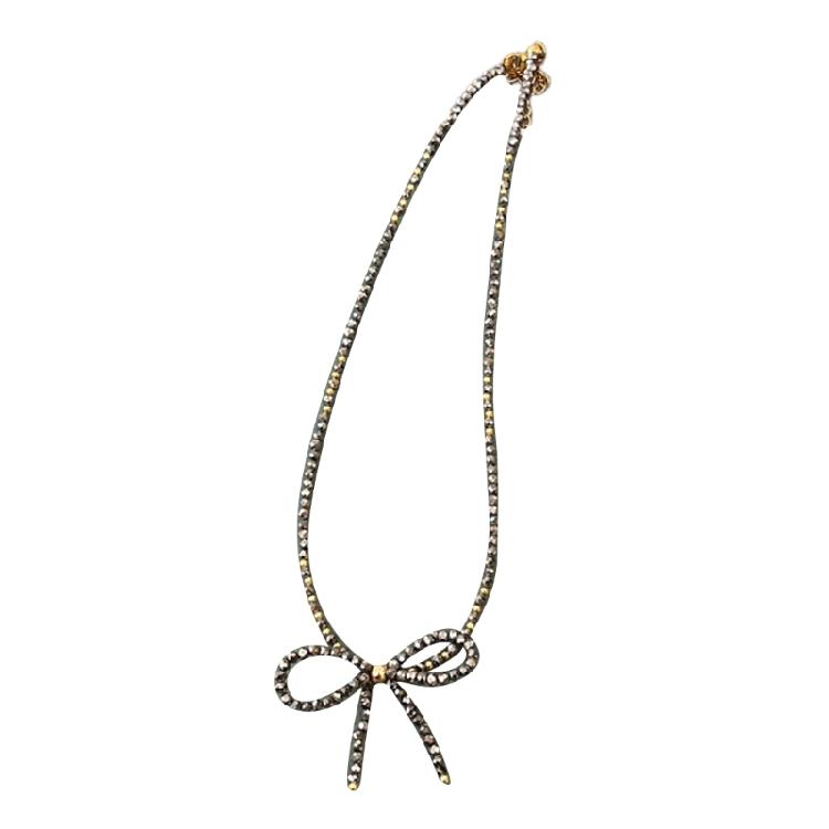 Delicate Beaded Choker Necklace Stylish Collar Necklaces with Bowknot Pendant серебряный