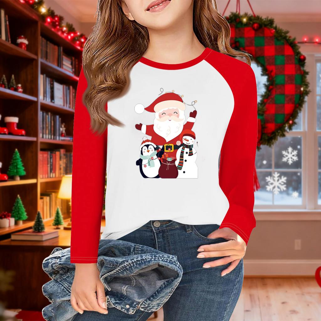 Lányok Hosszú Ujjú Karácsonyi Nap Pólók Gyerekek Őszi Felsők Kereknyakú Alap Pólók 5-14É