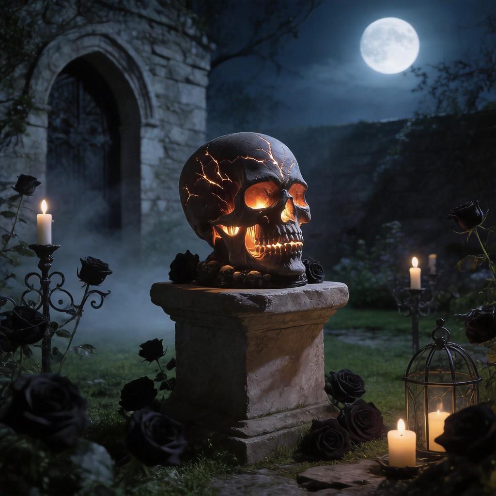 Halloween Skull Light Resin Garden Decor With Led For Outdoor Yard Ambiance