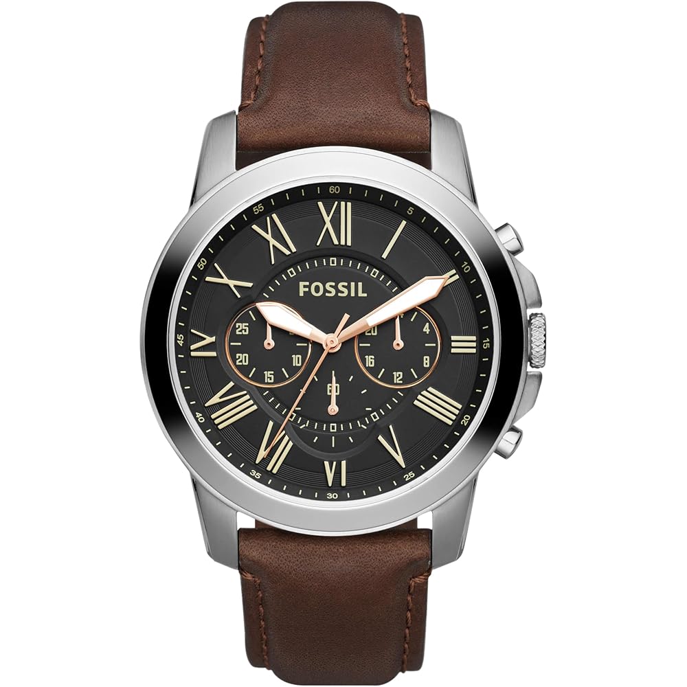 Fossil Grant FS4813IE Men s Watch Dark Brown Leather Strap Analog Timepiece
