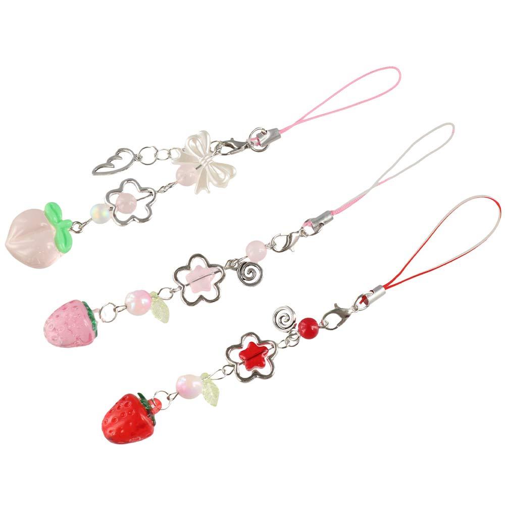 Sweet Y2K Strawberry Phone Lanyard Transparent Phone Strap Charm Fruits Phone Chain Phone Case