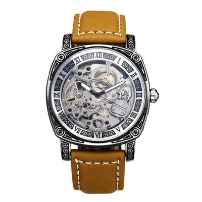 Herren Automatikuhr Skelett Echter Lederarmband Römische Analoge Anzeige 3ATM Wasserdicht Lässig Business Modeaccessoire - Geburtstag