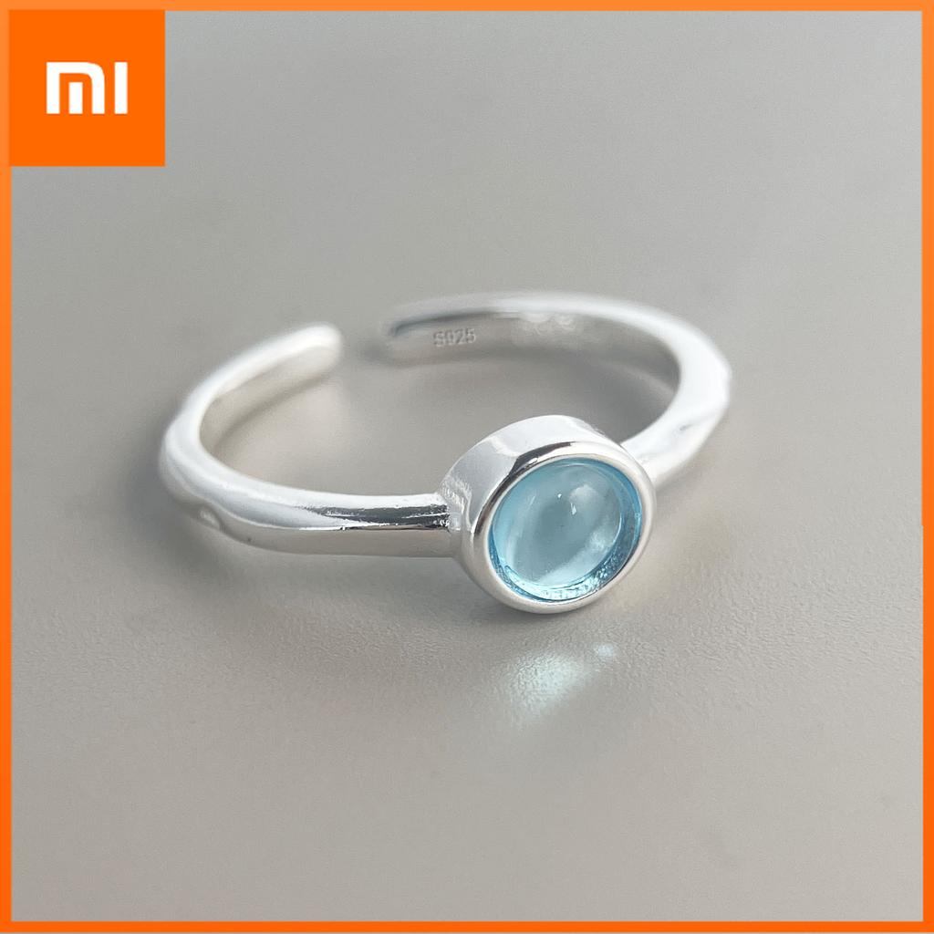 Xiaomi BF CLUB 925 Sterling Silver Ring For Women Jewelry Blue Stone Retro Open Vintage Handmade Ring Allergy For Party Birthday Gift
