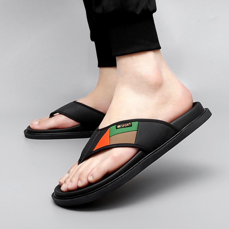 Summer Men Casual Leather Flip Flops Slippers Outdoor Lightweight Beach Flats High Quality Antiskid Soft Bottom Walking Shoes