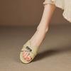 Krazing Pot Cow Skin Mules Summer Size 42 Low Heels Luxury Shoes Metal Decoration Women Superstar Women Peep Toe Slip on Sandals