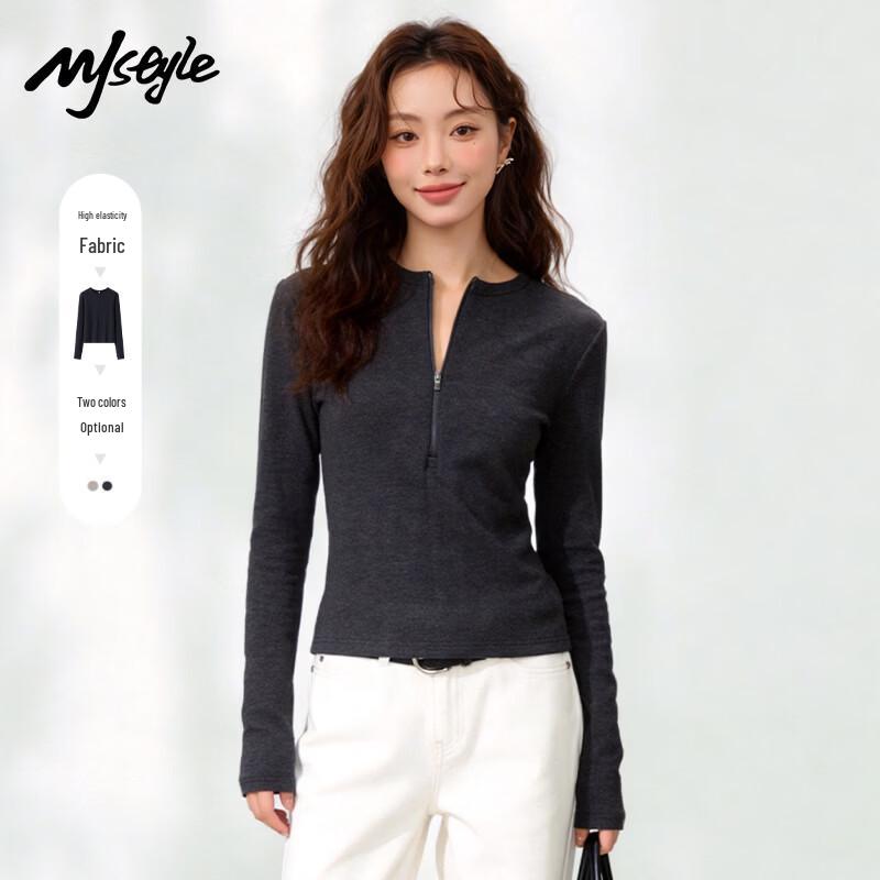 MJ STYLE Women's Half-Zip Long Sleeve Slim Fit T-shirt