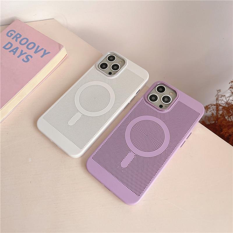 Camera Big Hole Grid Heat Dissipation Magnetic PC Case For iPhone 12 11 Pro Max Non-Slip Anti-fingerprint Back Protector Shell Cover