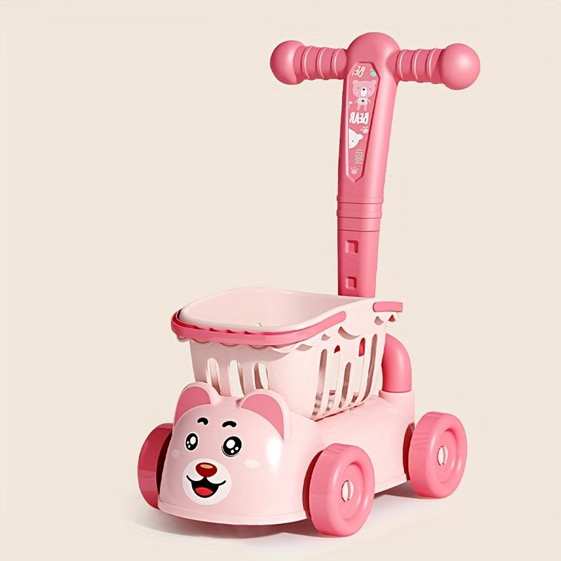 Kids Shopping Cart Trolley Play Set with Food Fruit Vegetables Accessories Play House Educational Toy Simulation Gifts for Girls