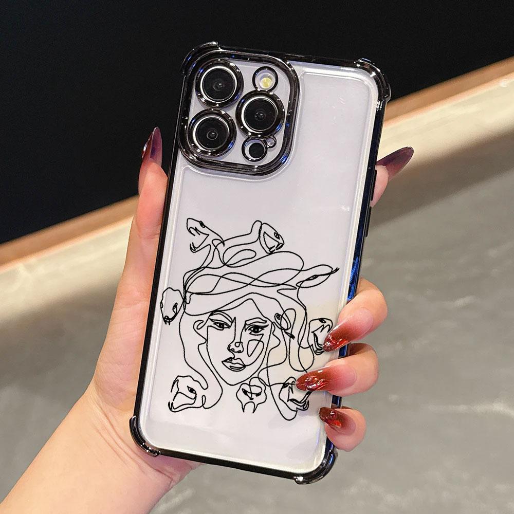 Animal Woman Girl Face Line Funda For iPhone 17 Pro 16 15 14 13 12 11 Pro Max Case 17 Plus 17E 16E 17Air Silicone Phone Cover