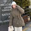 Large Fur Collar Belt Down Cotton Jacket for Women Winter Waist Belt Slimming Thick Sweet Coat