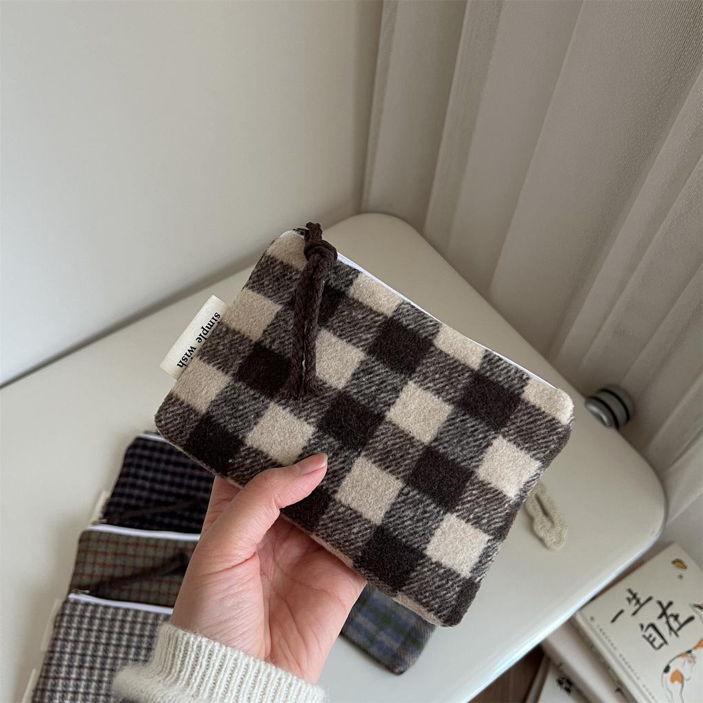 Retro Plaid Cosmetic Bag Women Makeup Mini Zipper Pouch Lipstick Storage Coin Purse