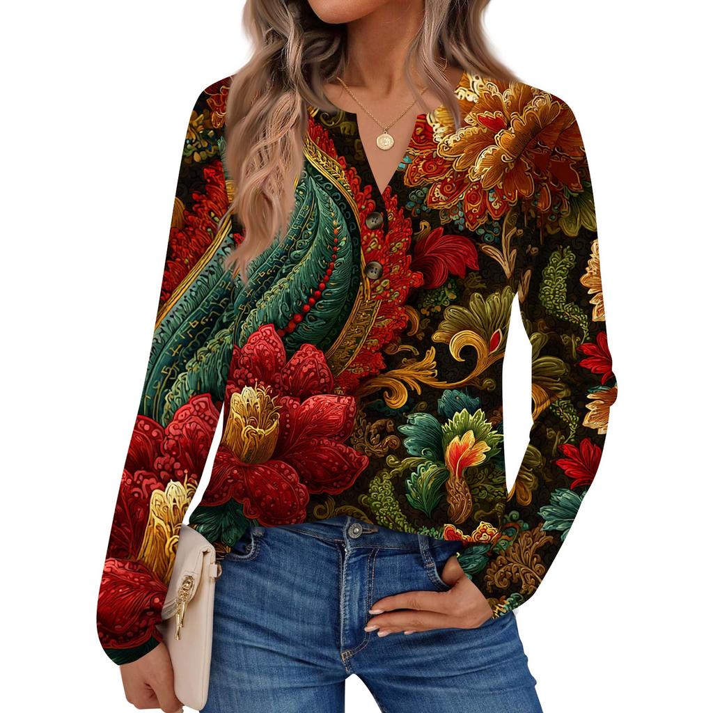Women's Print Long Sleeve Shirts Elegant Casual Tops Trendy Shirts Tops