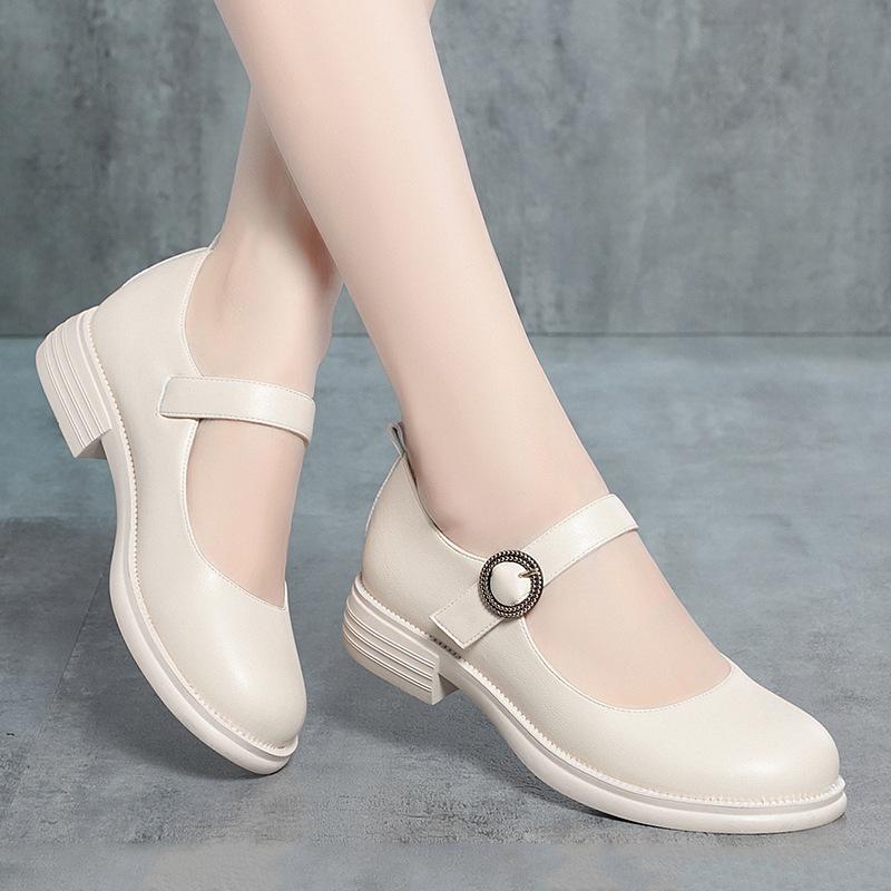 

мода Новая весна лето модная женская обувь элегантный мелкий носок круглый квадратный каблук повседневный удобный мягкая подошва британский стиль 36(Foot23cm)